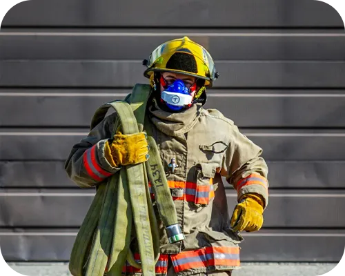 Firefighters in uniform at a New Jersey fire station